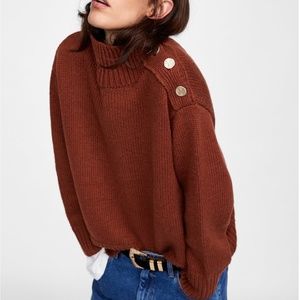 ZARA Brick Red Sweater with Golden Buttons